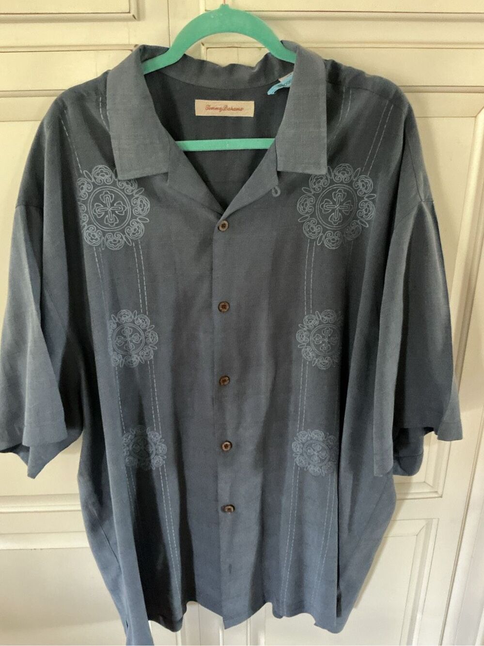 Tommy Bahama 100% Silk Button Down Sz 2XB Slate Blue Vacation